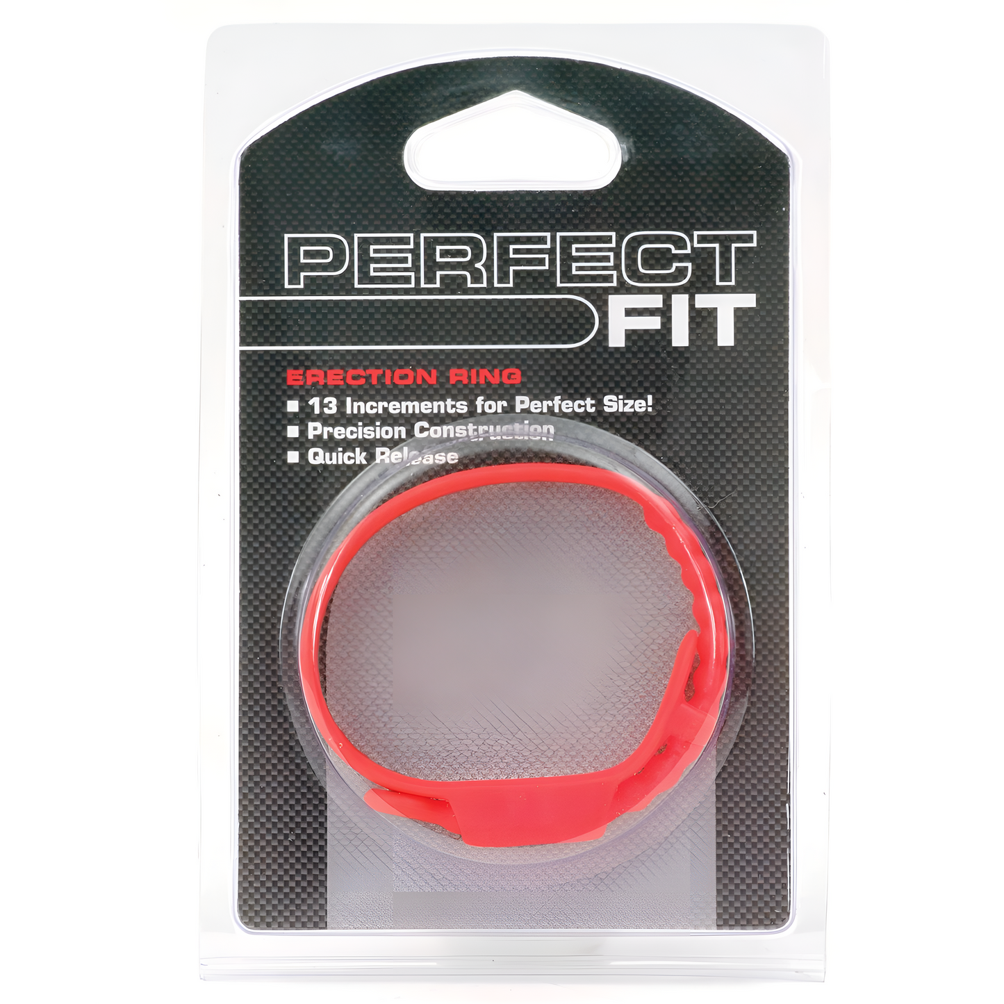 The Speed Shift 17 Adjustments Cock Ring by Perfect Fit is showcased in packaging emphasizing 17 Increments for Perfect Size, Precision Construction, and a Quick Release feature, promising long-lasting pleasure against a sophisticated dark backdrop.
