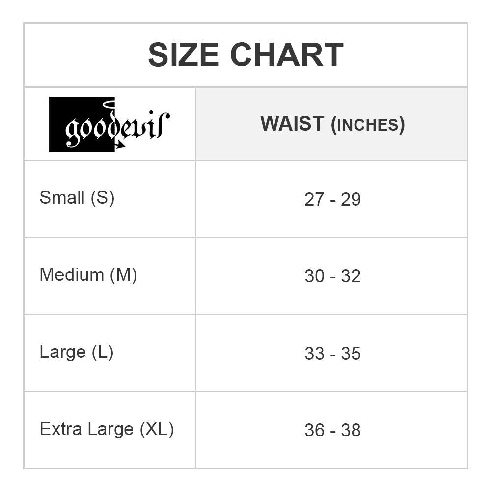 Check out the Good Devil Micro Bikini size chart for a perfect bikini fit: Small (27-29 inches), Medium (30-32 inches), Large (33-35 inches), and Extra Large (36-38 inches) waist measurements.