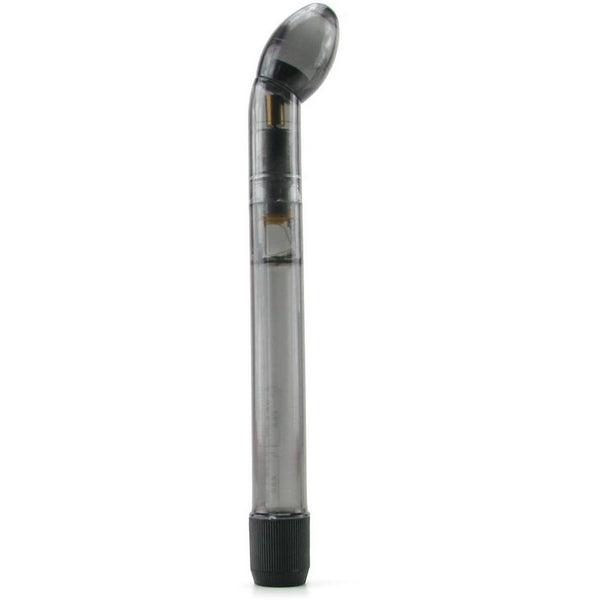 Dr. Joel Kaplan Prostate Massager, a slim smoke-clear vibrating wand with an angled rounded head and a black twist-dial base