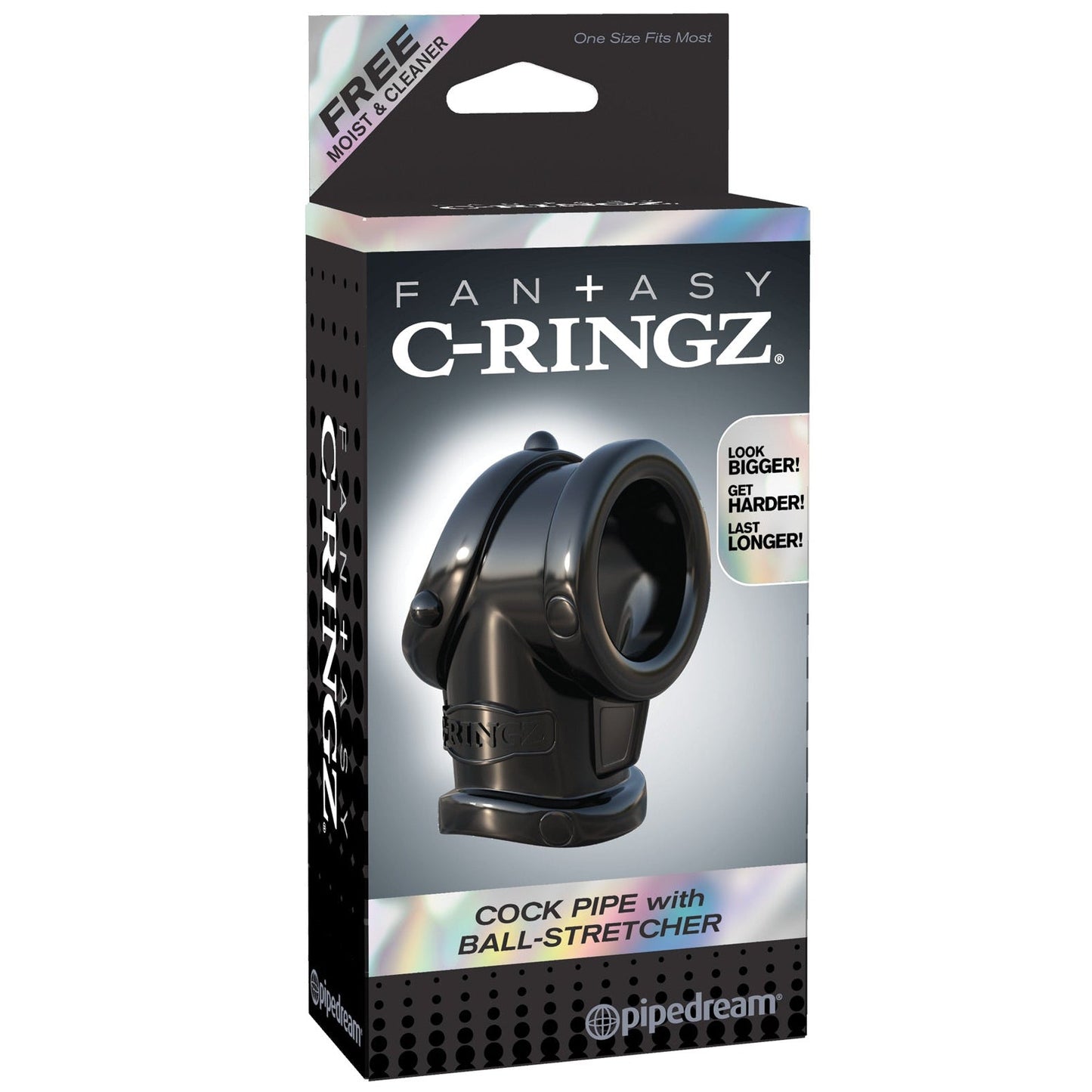 The elegant box showcases the Fantasy C-Ringz Cock Pipe w/ Ball Stretcher by Fantasy C-Ringz. Packaging promises to look bigger, get harder, last longer. Enjoy added convenience with a bonus Free Moist & Cleaner included.