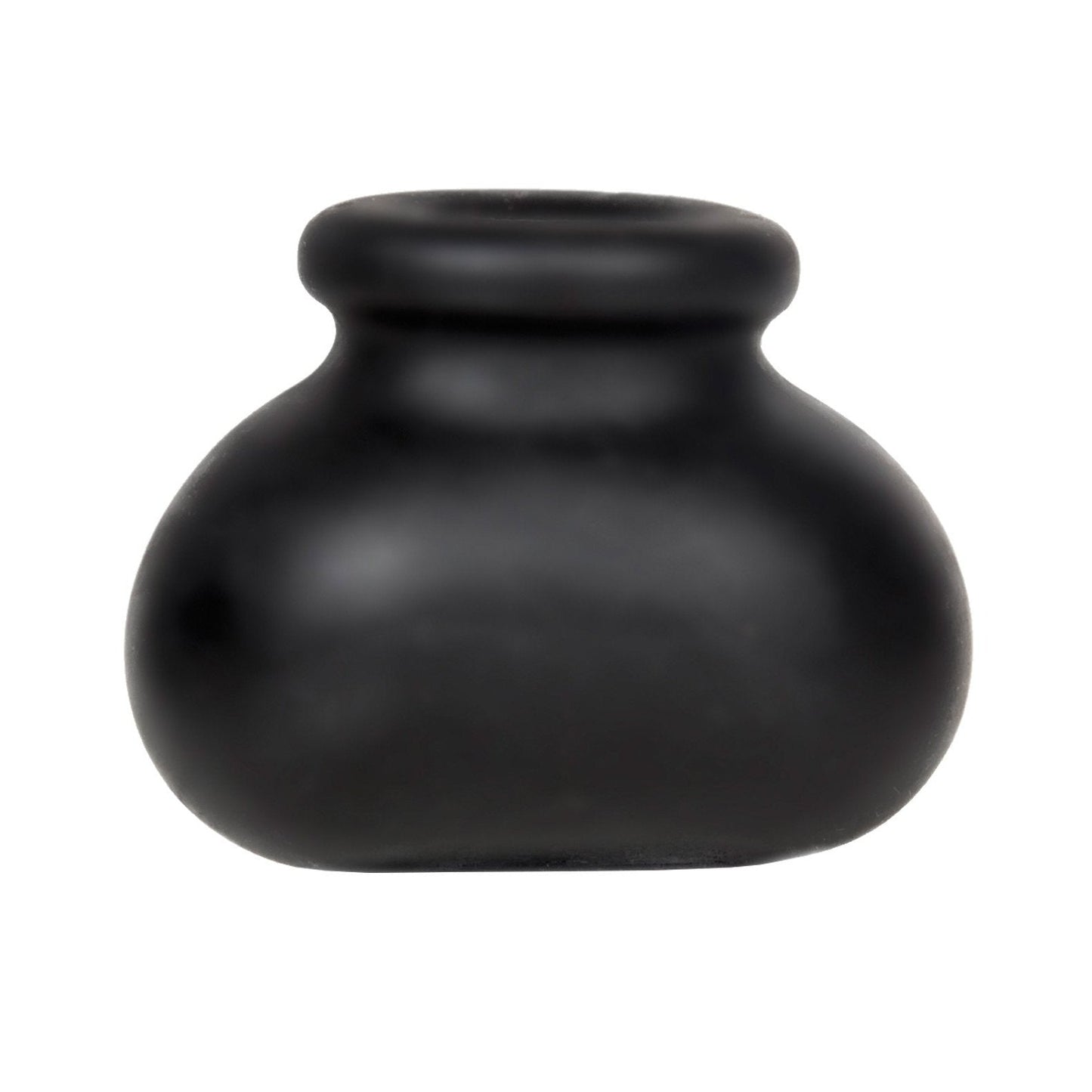 A small, rounded black ceramic pot with a narrow opening is reminiscent of the smooth curves of the Perfect Fit Bull Bag 3/4 Ball Stretcher by Perfect Fit, set against a plain white background.