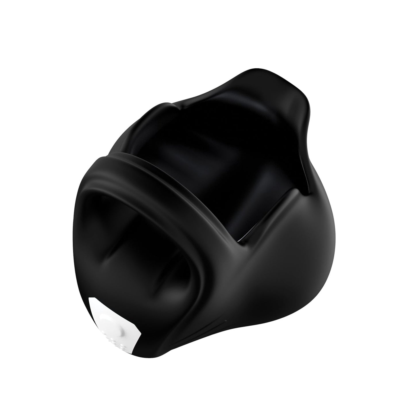 The Sport Fucker Motovibe NutSack Vibe w/Remote by 665 inc features a sleek black plastic design with curved surfaces, a wide opening, and a subtle white detail. With an IPX7 waterproof rating, its purpose may not be immediately apparent from the image.