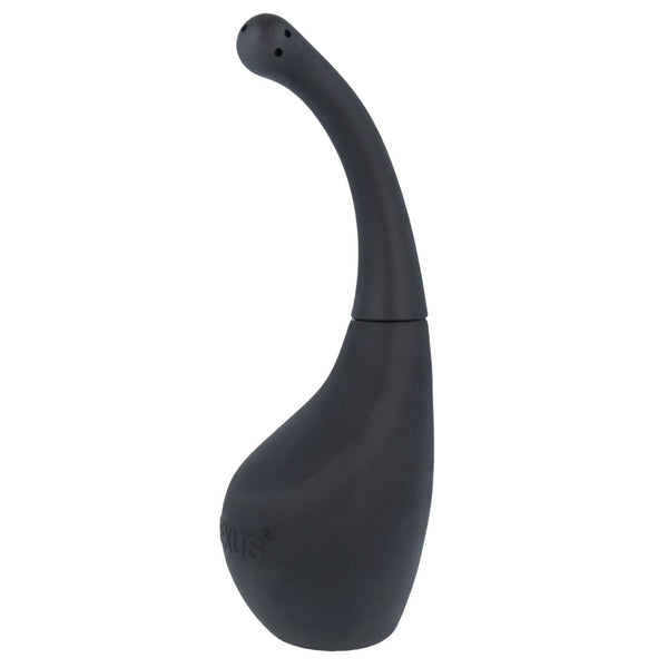 A sleek, black ergonomic design with a bulbous base and slender, angled neck crafted for intimate cleansingâreminiscent of the Nexus Douche Pro by Nexus.