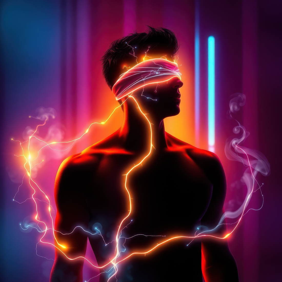 An artistic and moody digital artwork representing the heightened sensations of touch, temperature, and energy.