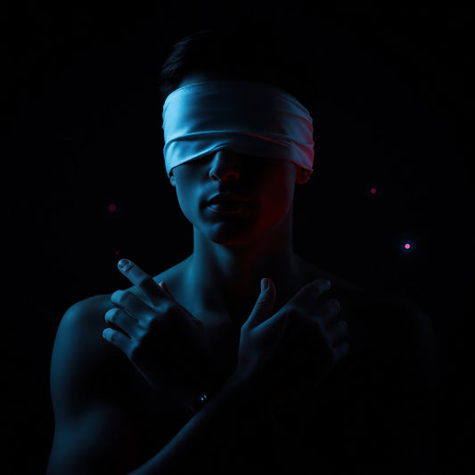 A shadowy, muscular figure stands in the foreground, partially obscured by soft mist or low lighting