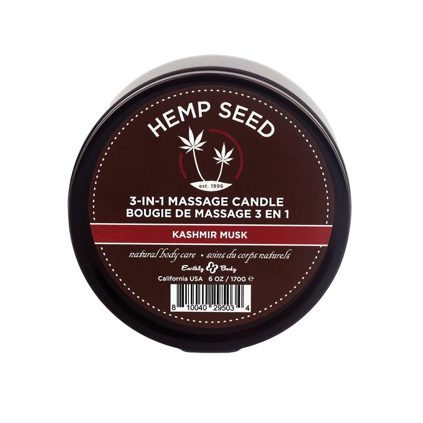 Earthly Body Suntouched Hemp Candle - 6 oz Round Tin Kashmir Musk