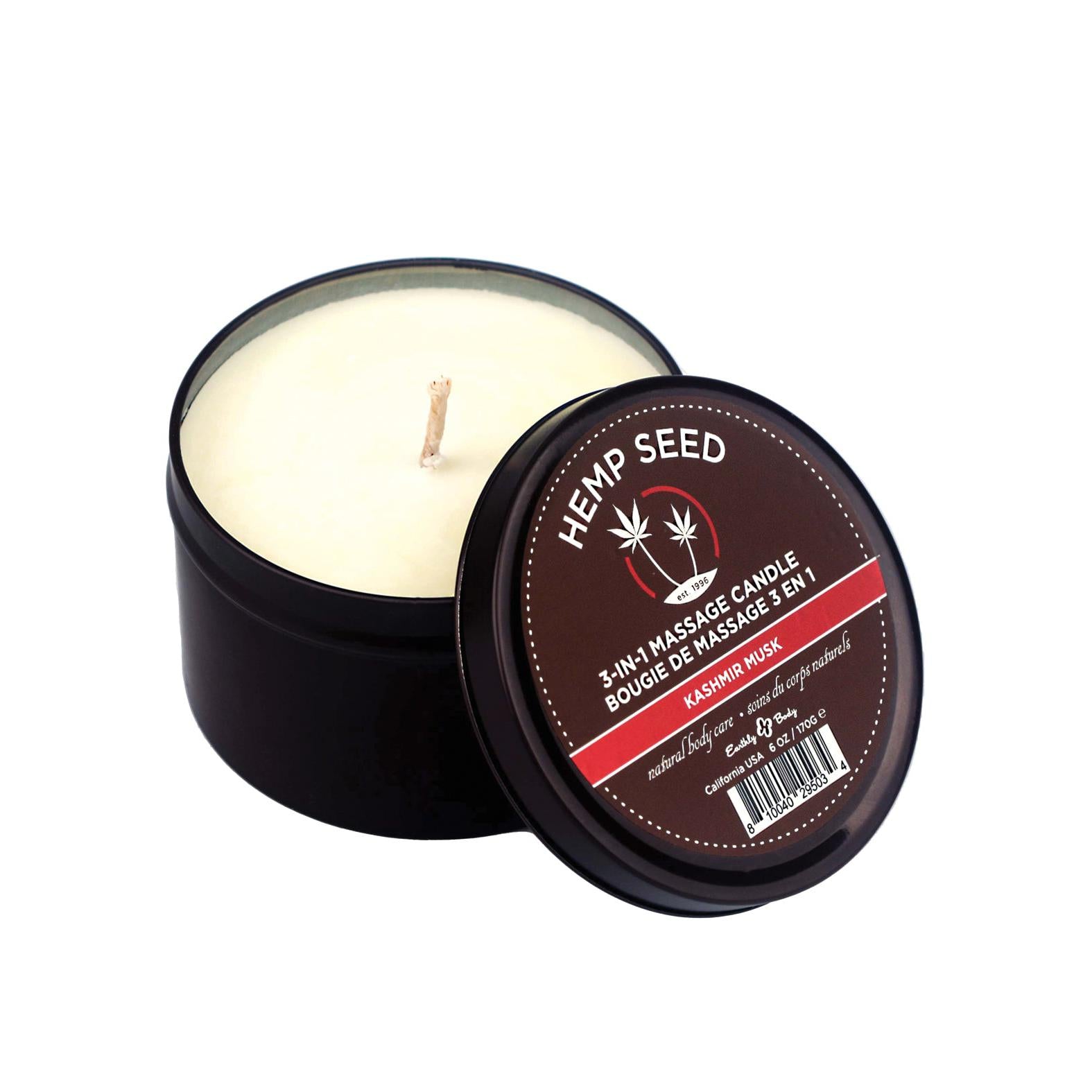 Earthly Body Suntouched Hemp Candle - 6 oz Round Tin Kashmir Musk