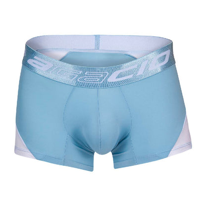 Agacio Boxer Trunks by Agacio feature a light blue and white design with a wide waistband and bold white logo. Made from a premium fabric blend, they offer a snug fit with contour pouch magic for enhanced comfort.