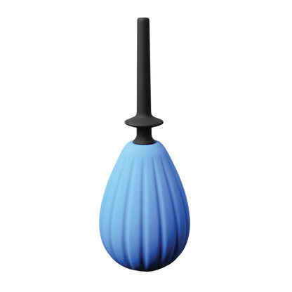 The Aneros Prelude Enema Special Edition Bulb Kit in blue and black, featuring a ribbed bulb texture and long nozzle, set against a white background, highlights proactive prostate health care.