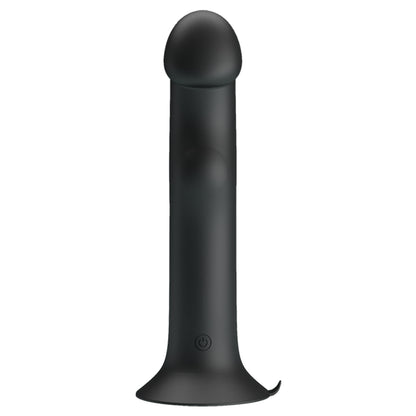 The Adams Toy Box Pretty Love Murray is a black, cylindrical massager with 12 vibration functions and a smooth surface. It features a slightly flared base for stability and a small power button, ideal for those seeking their own pleasure throne experience.