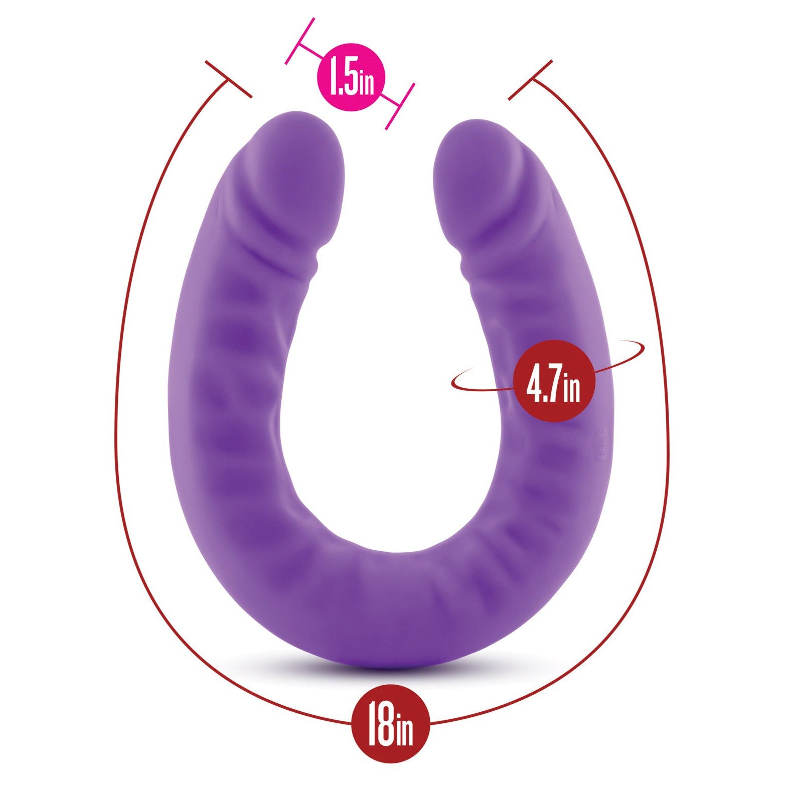 The Blush Ruse 18 Slim Double Dong by Blush Novelties is a versatile U-shaped toy made from body-safe silicone, offering flexible play with its 18-inch length, 1.5-inch diameter, and 4.7-inch circumference for diverse experiences.