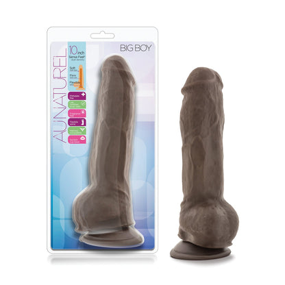 Introducing the Blush Au Naturel 10 Big Boy, a realistic silicone dildo by Blush Novelties. Featuring Dual Density and FlexiShaft Technology, it offers a lifelike feel with a secure Suction Cup Base for versatile use. Available in packaged and unpackaged options, its skin-like texture enhances realism.
