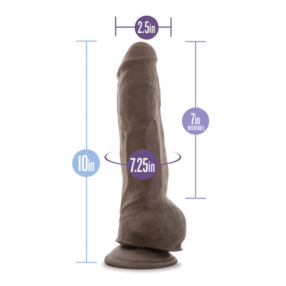 The Blush Au Naturel 10 Big Boy Realistic Dildo by Blush Novelties offers a lifelike feel with Dual Density. It measures 10 tall, with a 7.25 circumference, 2.5 diameter, and has a 7 insertable length. The suction cup base provides stability on any surface for your convenience.