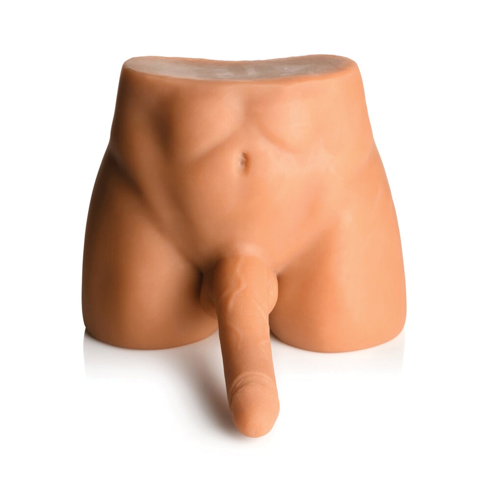 The Curve Toys Jock Male Masturbator by Curve Novelties is a realistic silicone male torso mannequin with genital focus, detailed anatomy, and an integrated thrusting dildo, set against a plain white background.