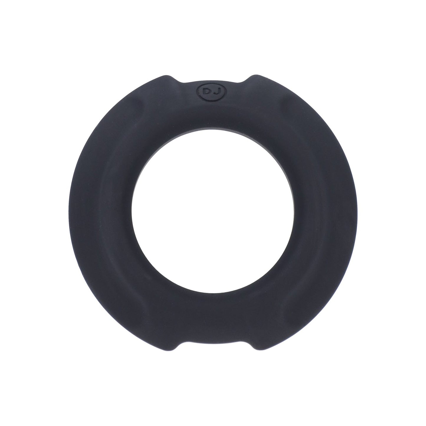 A round black rubber ring toilet seat bumper designed for stability, with a smooth, slightly indented surface, reflecting the elegance and durability of OptiMale FlexiSteel Cock Ring craftsmanship by Doc Johnson.