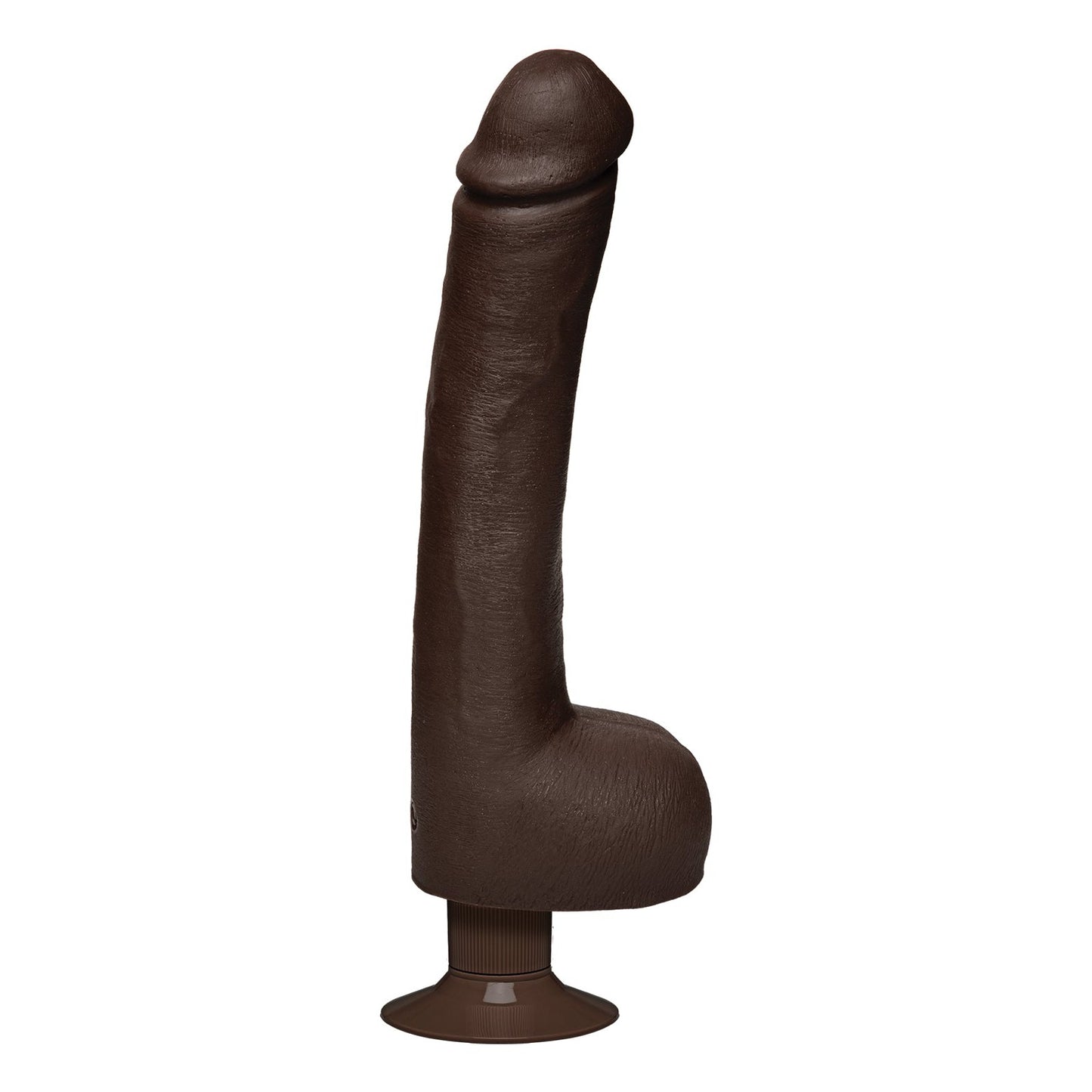 The Signature Cocks ULTRASKYN 12 Cock by Doc Johnson, inspired by Safaree Samuels Anaconda, is a realistic brown phallic-shaped object with a suction base, shown vertically against a white backdrop.