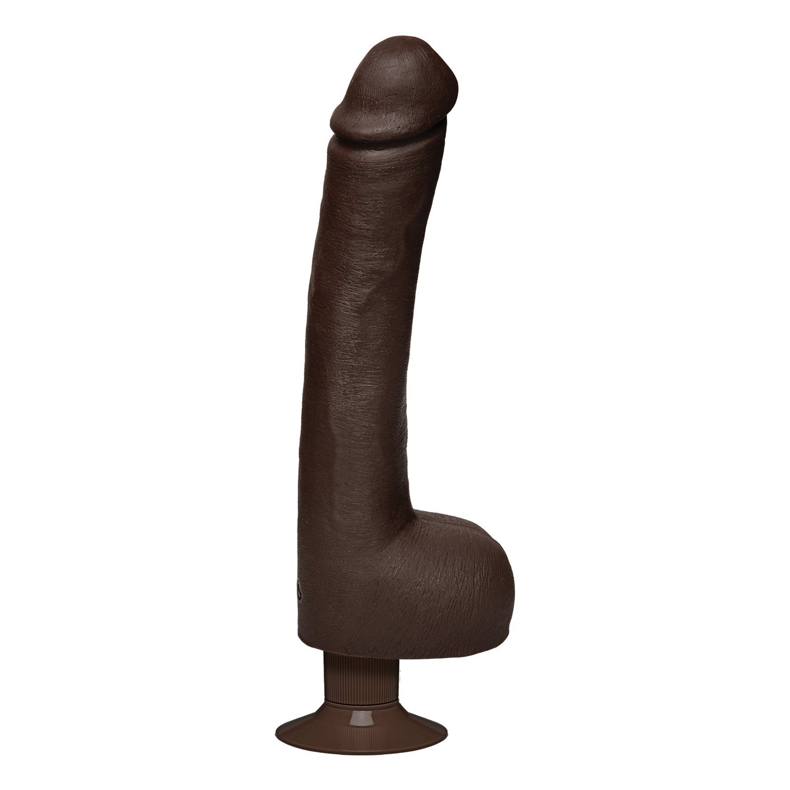 The Signature Cocks ULTRASKYN 12 Cock by Doc Johnson, inspired by Safaree Samuels Anaconda, is a realistic brown phallic-shaped object with a suction base, shown vertically against a white backdrop.