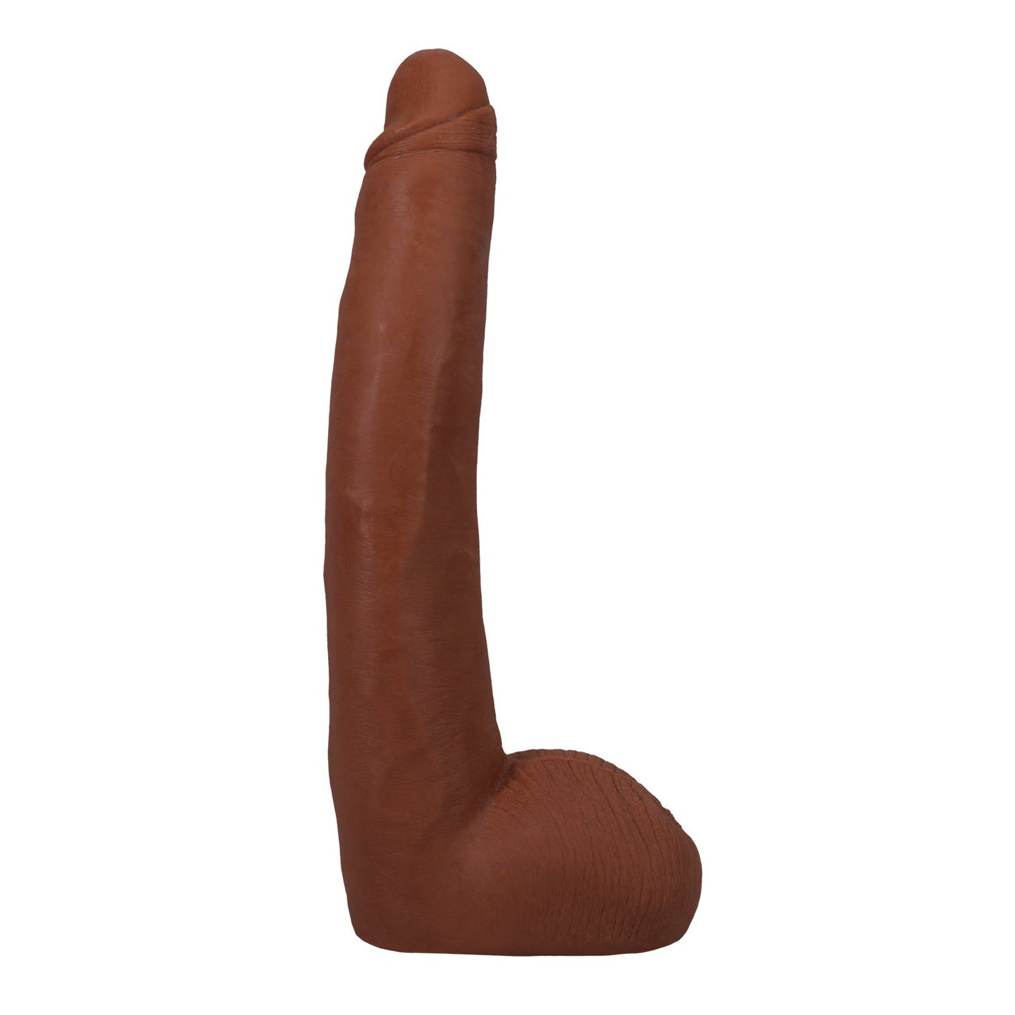 On a white background, the Signature Cocks ULTRASKYN 11 Cock - Alex Jones by Doc Johnson is shown in brown with an upright, cylindrical shape and round base, offering an incredibly lifelike experience.
