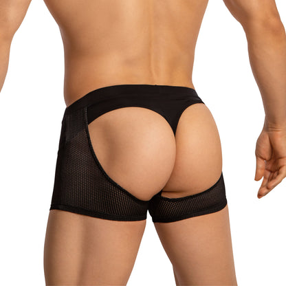 A persons back wearing Edipous Boxer Briefs with breathable mesh is highlighted against a plain background, showcasing the unique design and texture of this mens apparel. The focus is on comfort, style, and innovation from the Edipous brand.