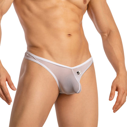 A person models Good Devil Sexy Sheer Thongs, highlighting a muscular torso against a plain background.