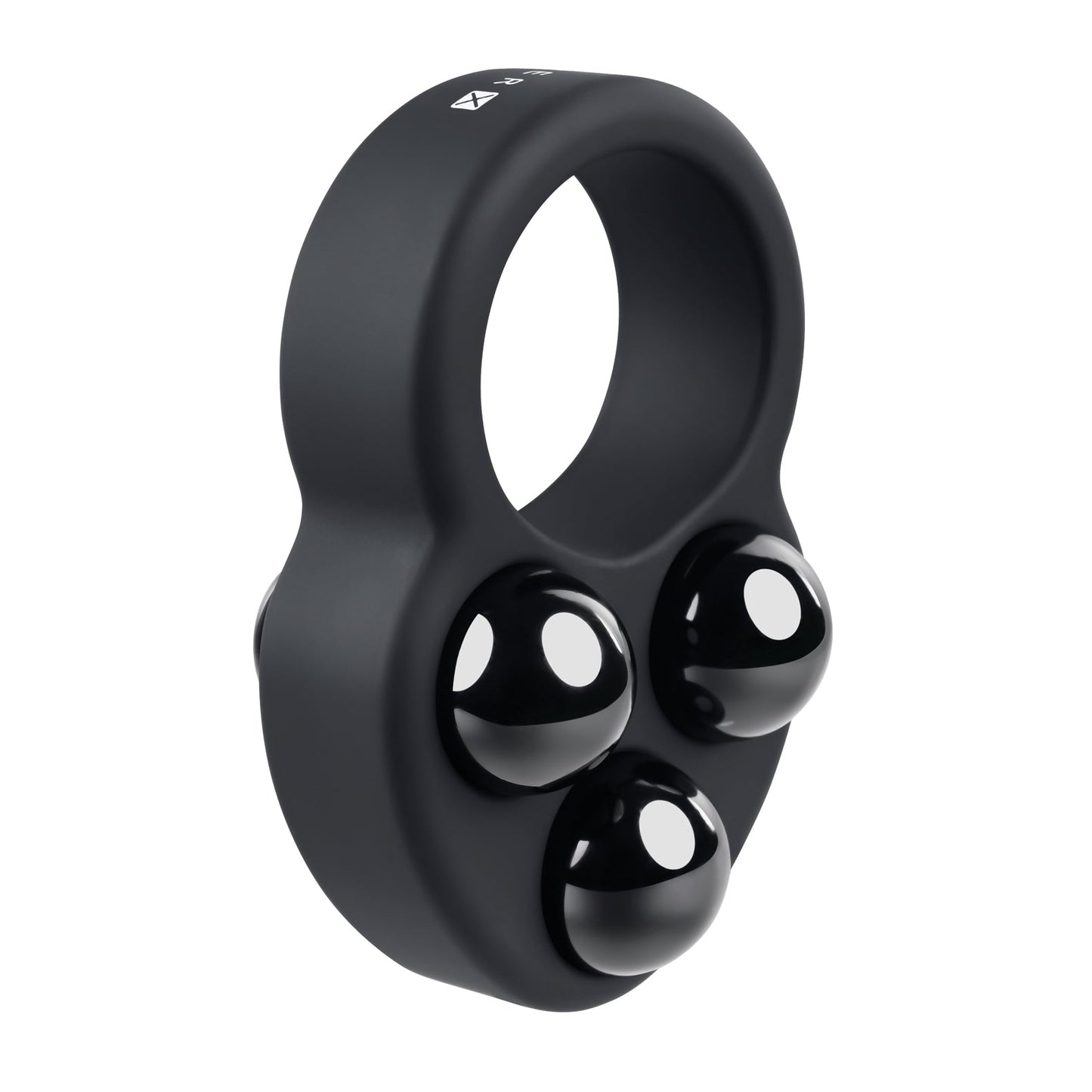 Introducing the Fit & FunFlex black ergonomic massage roller. With its circular handle and three shiny, spherical rolling balls, this sleek, minimalistic design ensures an easy grip and efficient muscle relief. Perfect for complementing your Gender X Workout Ring sessions.