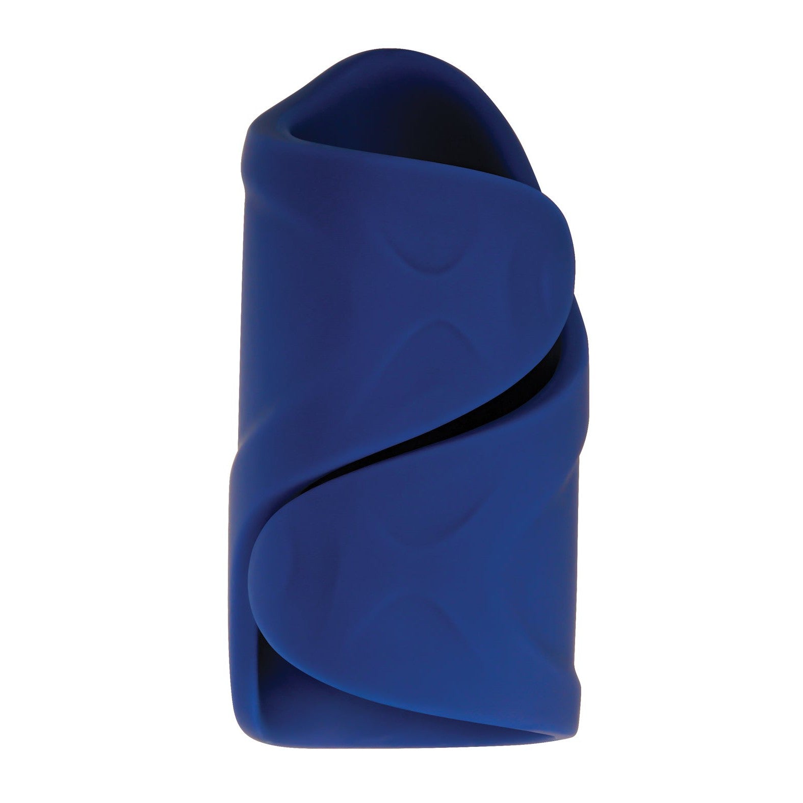The Gender X Ins & Outs features a blue, cylindrical design with a spiral that gives it an elegant, modern look. Made from smooth, slightly reflective silicone, this innovative product combines sophisticated form with the functionality of a vibrating stroker.