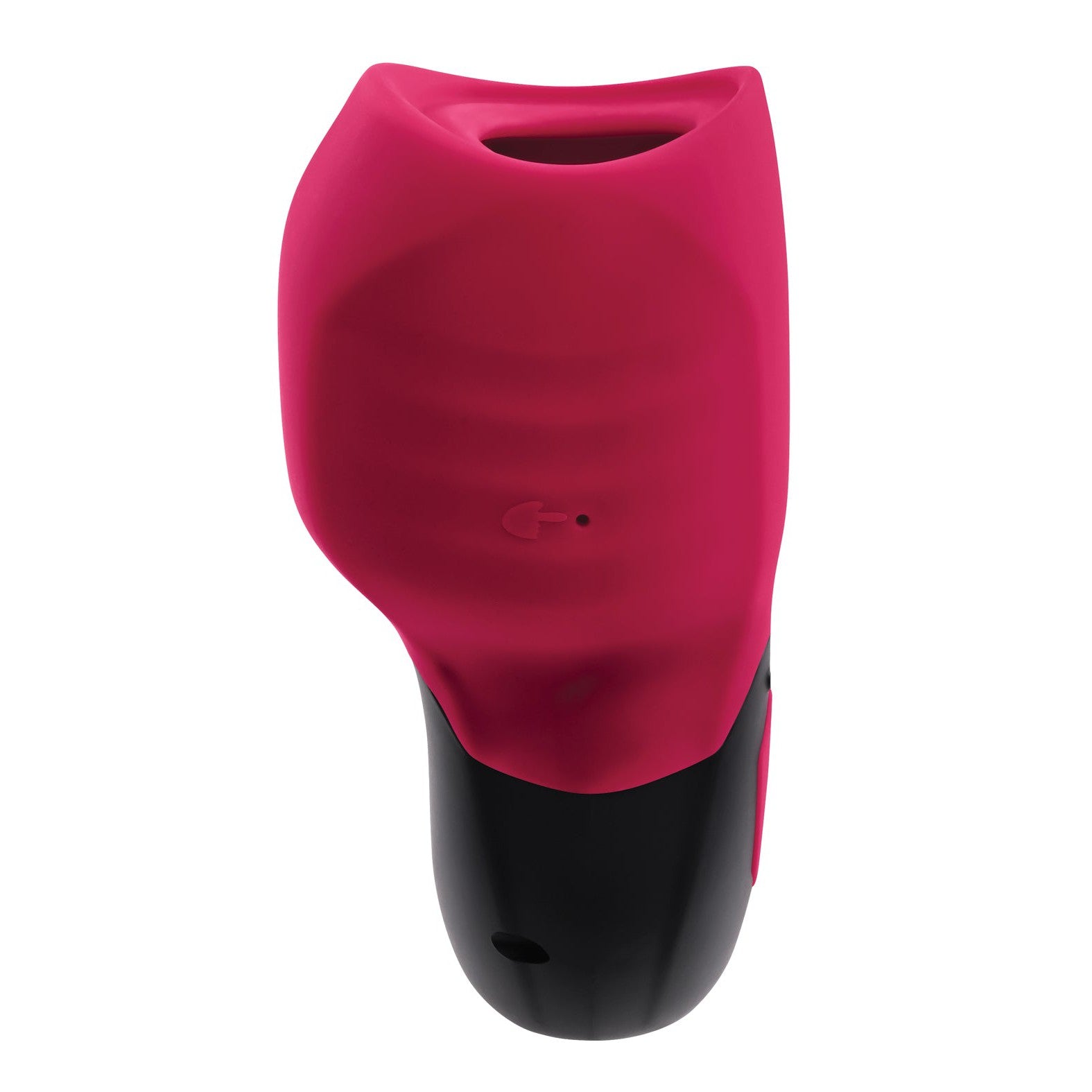The Gender X Body Kisses Vibrating Suction Massager comes in pink and black, with a soft, textured exterior. It features a small circular opening, a magnetic charging port, and offers customizable pleasure.