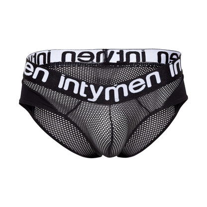 The Intymen Sun Mesh Boxer Brief Mens Underwear has a wide elastic waistband displaying the brand name intymen in white. It features semi-transparent mesh for breathability and includes a supportive contour pouch for comfort.
