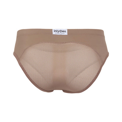 The Intymen Palm Mesh Boxer Brief features a contour pouch and stylish tan mesh back panel. The waistband has a white label with Intymen in black lettering.