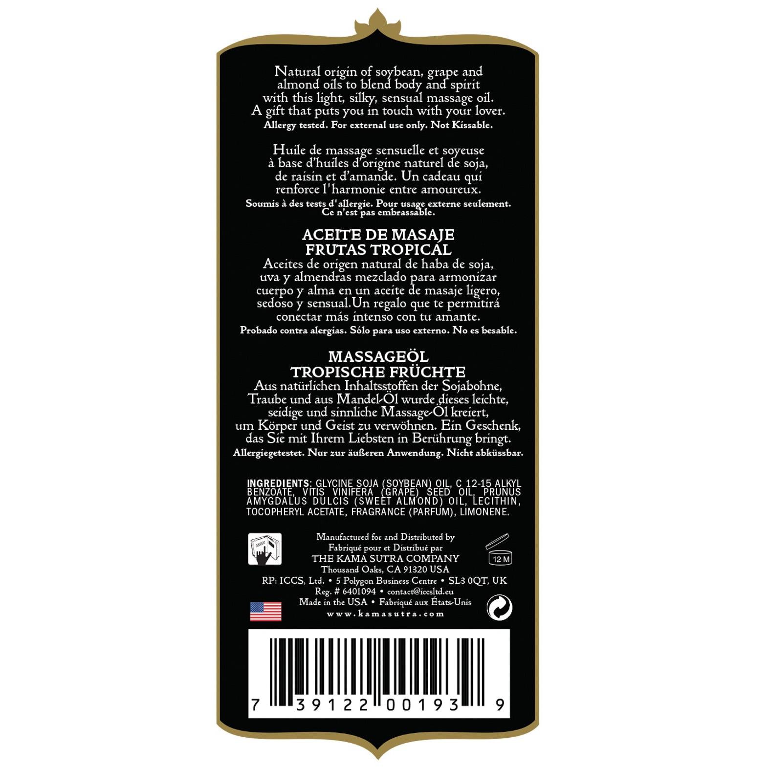 Kama Sutra Naturals Massage Oil - Tropical Fruits