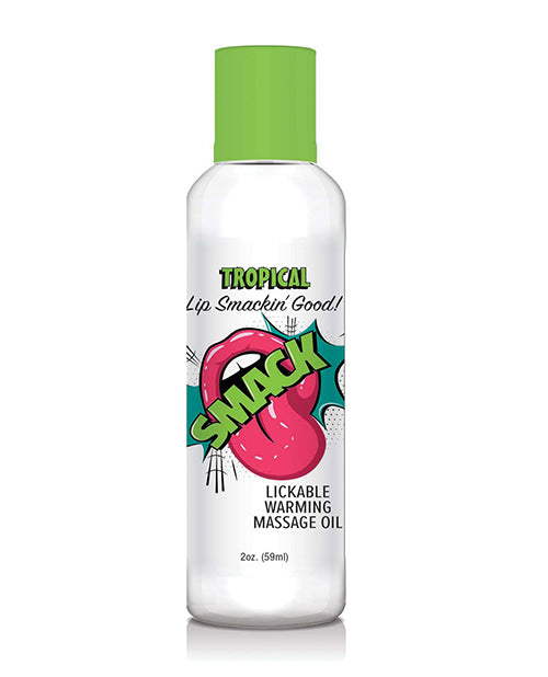 Smack lickable warming massage oil, Tropical, 2 oz (59 ml) bottle with a green cap