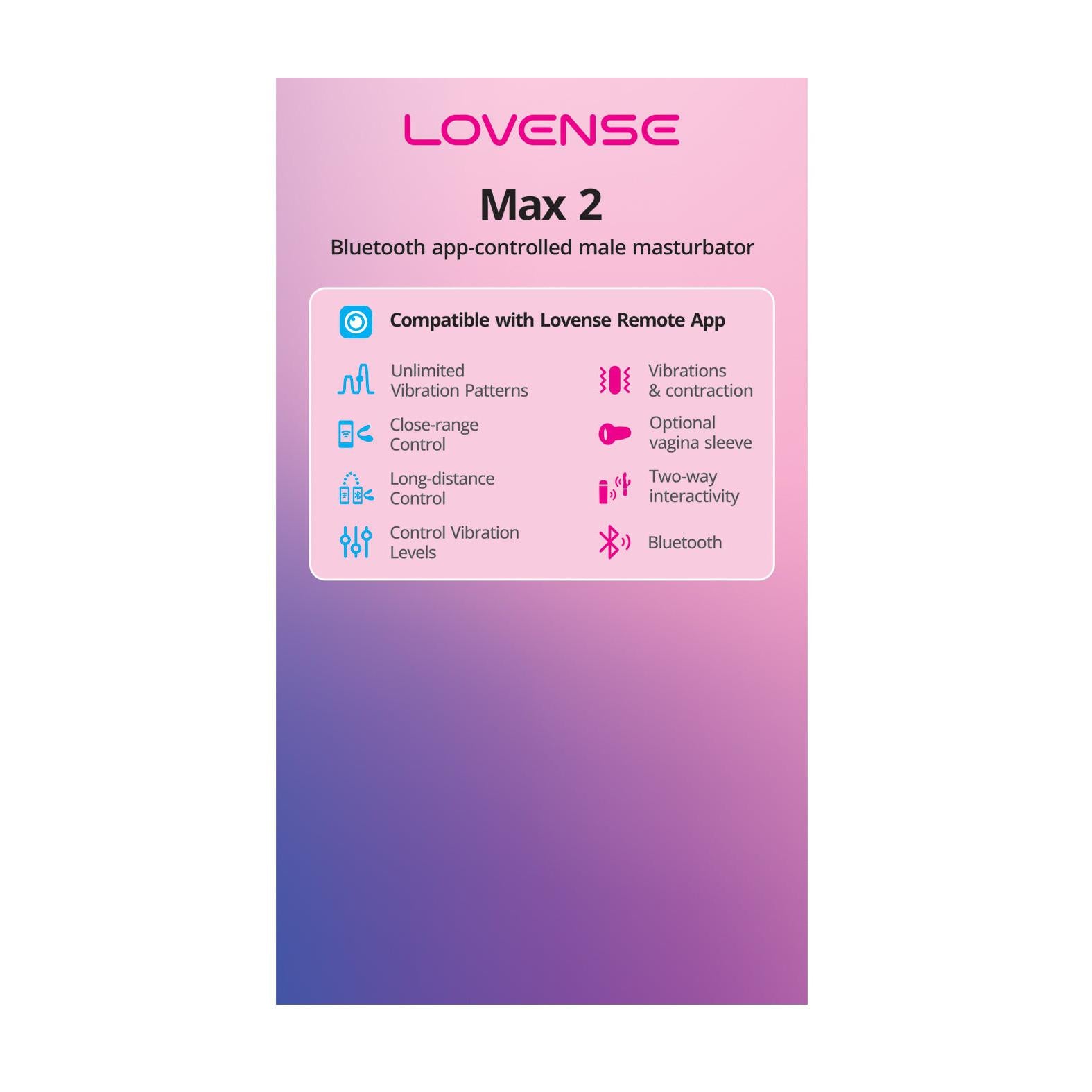 Lovense Max 2 Rechargeable Male Masturbator offers customizable sensations with app control and 360-degree contractions.