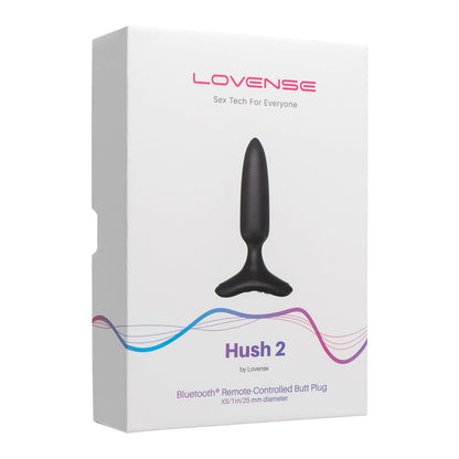 The Lovense Hush 2 Butt Plug, a Bluetooth remote-controlled device, arrives in a sleek black box adorned with Lovense and Sex Tech For Everyone. Made from 100% silicone, its your discreet partner in pleasure.