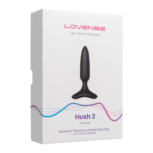 The Lovense Hush 2 Butt Plug, a Bluetooth remote-controlled device, arrives in a sleek black box adorned with Lovense and Sex Tech For Everyone. Made from 100% silicone, its your discreet partner in pleasure.