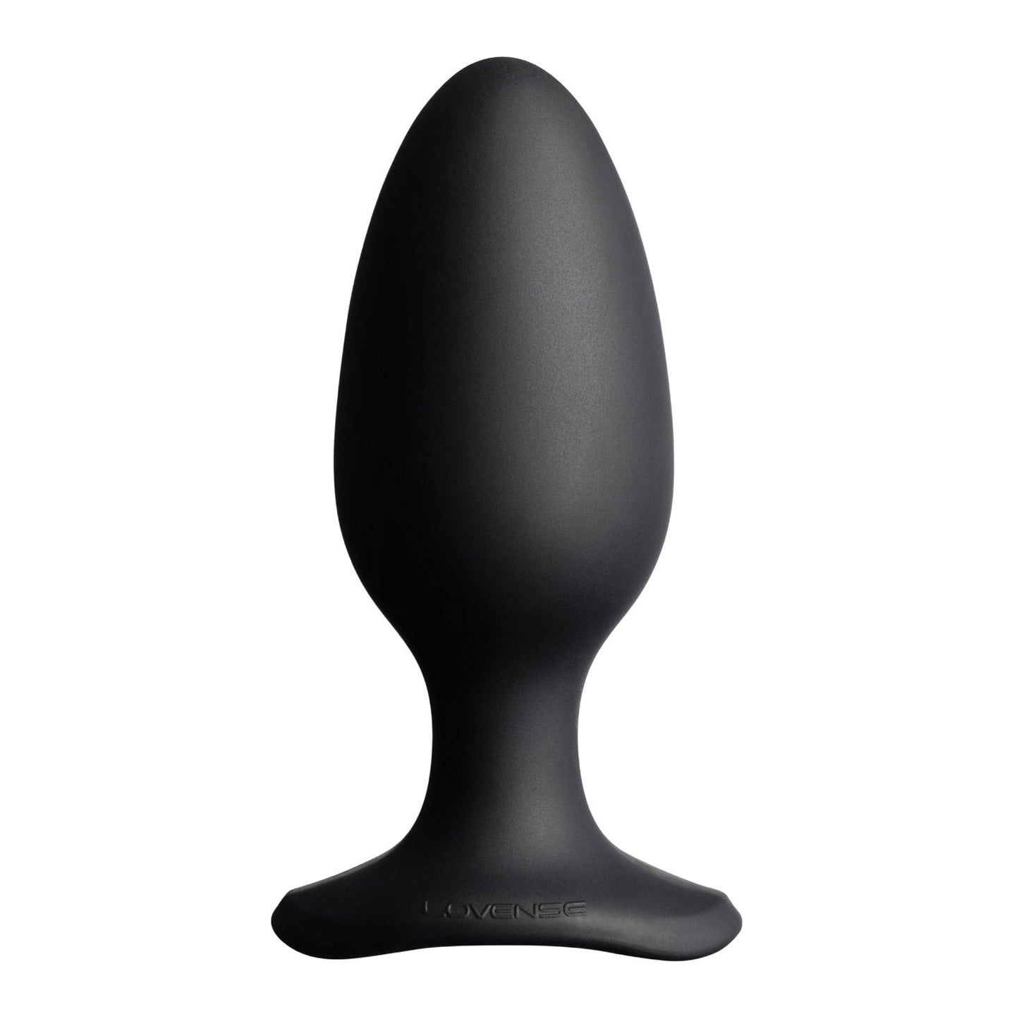 The Lovense Hush 2 Butt Plug by Lovense is a stylish, black butt plug made from 100% silicone, featuring a smooth rounded and tapered tip with a flat base.
