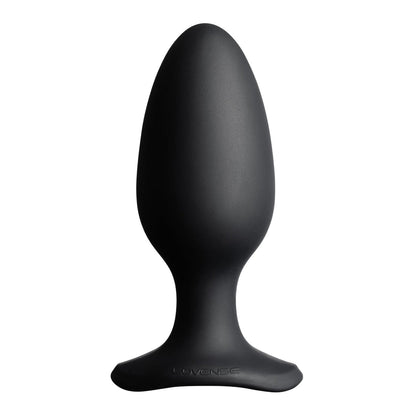 The Lovense Hush 2 Butt Plug by Lovense is a stylish, black butt plug made from 100% silicone, featuring a smooth rounded and tapered tip with a flat base.
