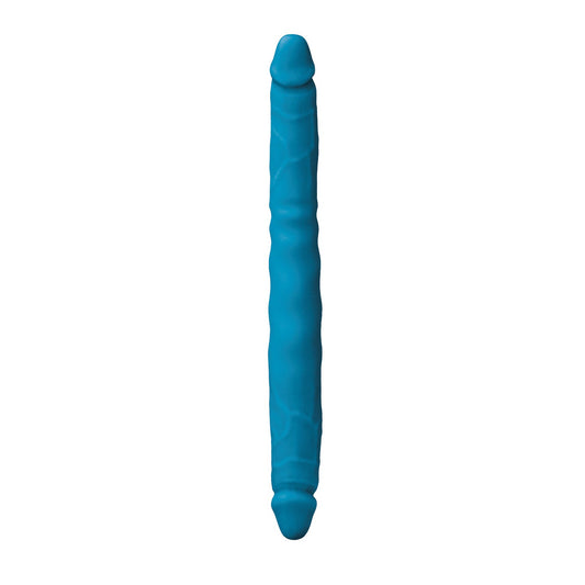 The NS Novelties Colours Double Pleasures is a blue, flexible rod with a textured surface and rounded ends. Its baton-like design resembles a double-tipped drumstick, perfect for versatile activities such as exercise or massage, offering comfort and meeting various needs.