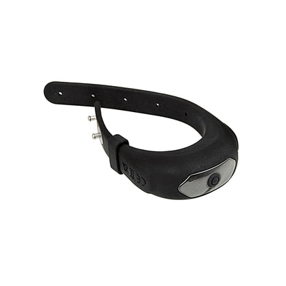 The Cockpower Adjustable Belt Ring by Nasstoys is a sleek black wearable resembling a bracelet, featuring a strap with a metallic button and two metallic pins. Its waterproof design makes it perfect for daily wear, merging style with functionality. Displayed on a flat white background.