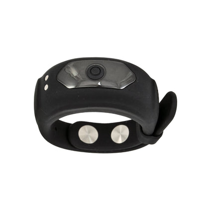 The Cockpower Adjustable Belt Ring by Nasstoys features a sleek and modern black wristband with a small camera or sensor in the center and two metallic buttons on the strap, offering a waterproof design for durability and reliability in any environment.