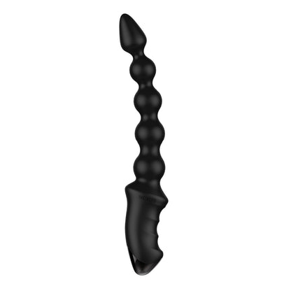 The Nexus Bendz Bendable Vibrating Probe by Nexus is a black, beaded silicone toy featuring an ergonomic handle. Made for personal use, it offers dual density silicone and graduated rounded beads for enhanced experiences.