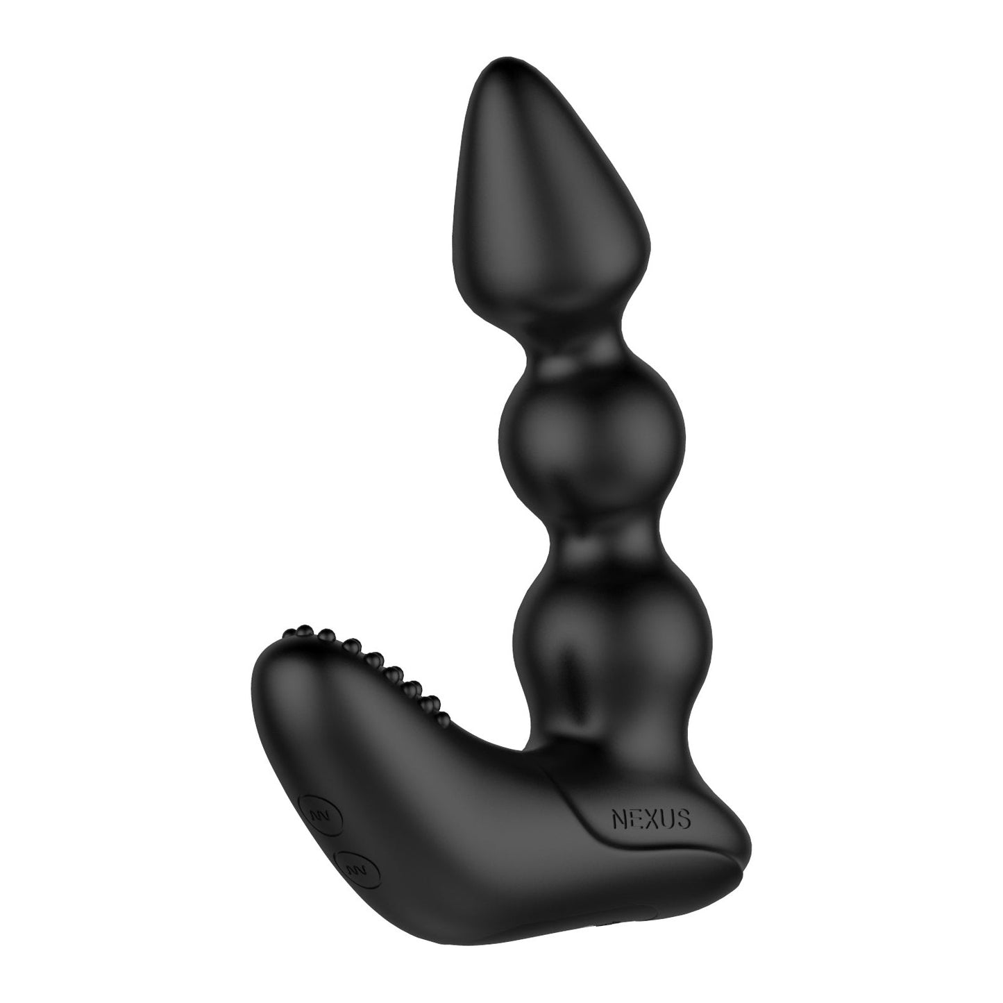 The Nexus Bendz Bendable Prostate & Perineum Massager combines luxury silicone with a beaded design, textured ridges, and control buttons on the handle. A curved base and bendable form ensure customizable pleasure.