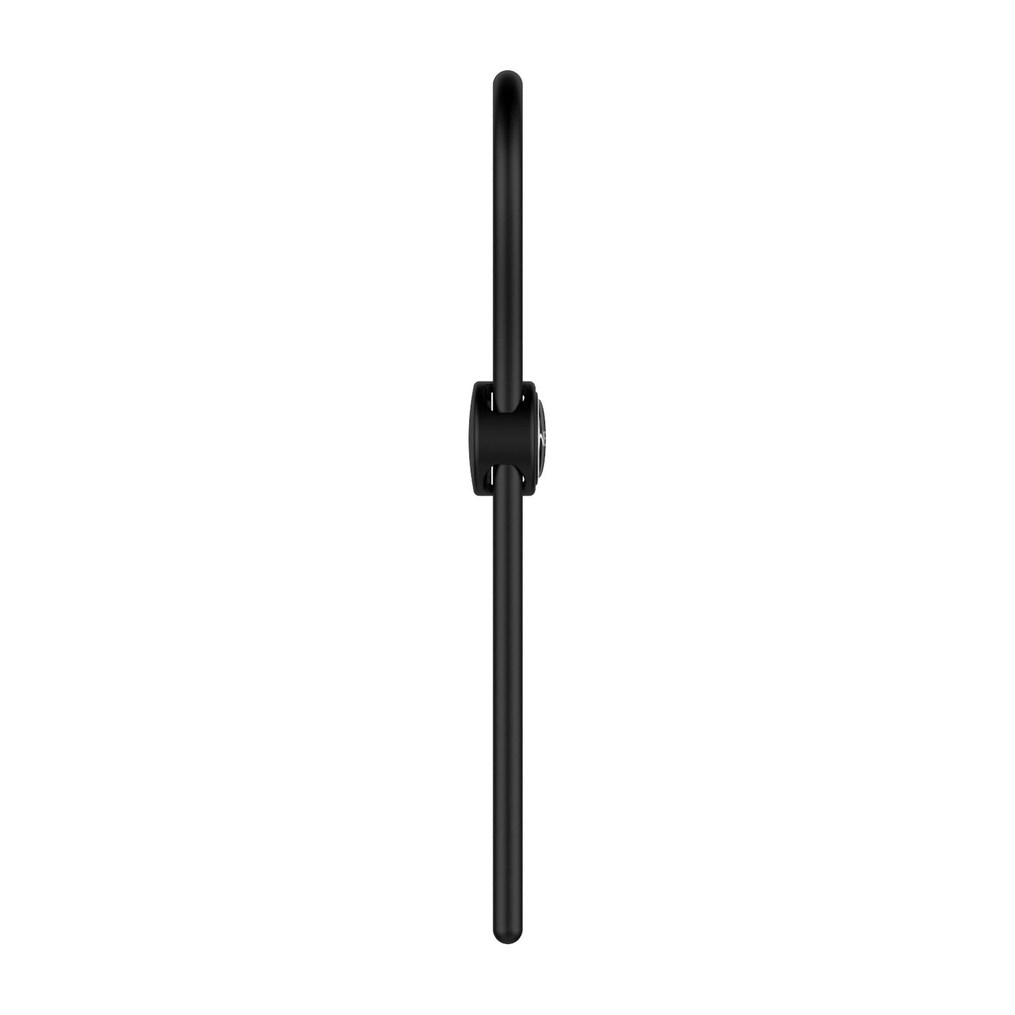 Side view of the Nexus Forge Single Lasso by Nexus, a black silicone ring with two straight handles arranged horizontally on a white background, highlighting its craftsmanship.