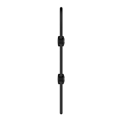 The Nexus Forge Double Lasso by Nexus is a minimalist black metal bar handle with two cylindrical mounting brackets, featuring a modern double lasso design, displayed vertically on a white background.