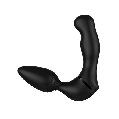 Meet the Nexus Revo Twist Rotating & Vibrating Massager by Nexus, a sleek black L-shaped adult toy designed for ergonomic use. Experience unmatched anal and perineum stimulation with its smooth curvature, rotation, and vibration features.