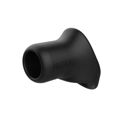 The Nexus Rise Liquid Silicone Cock & Ball Sling by Nexus is crafted from silky silicone with a black curved design and the brand elegantly embossed on the side. It features a wide, circular opening for ultimate support and comfort.