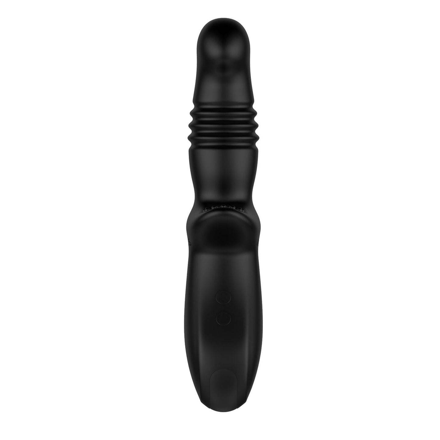 Introducing the Nexus Thrust 3 Speed Thrusting Probe: a sleek black silicone personal massager from Nexus, featuring a smooth, ribbed shaft with a rounded tip for precision and comfort, delivering optimal pleasure.