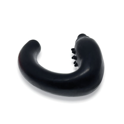 The Hunky Junk Hummer Vibe Prostate Pegger, with its black curved design made from Plus+SILICONE blend, features a smooth surface and small protrusions on one side, positioned against a plain white background.