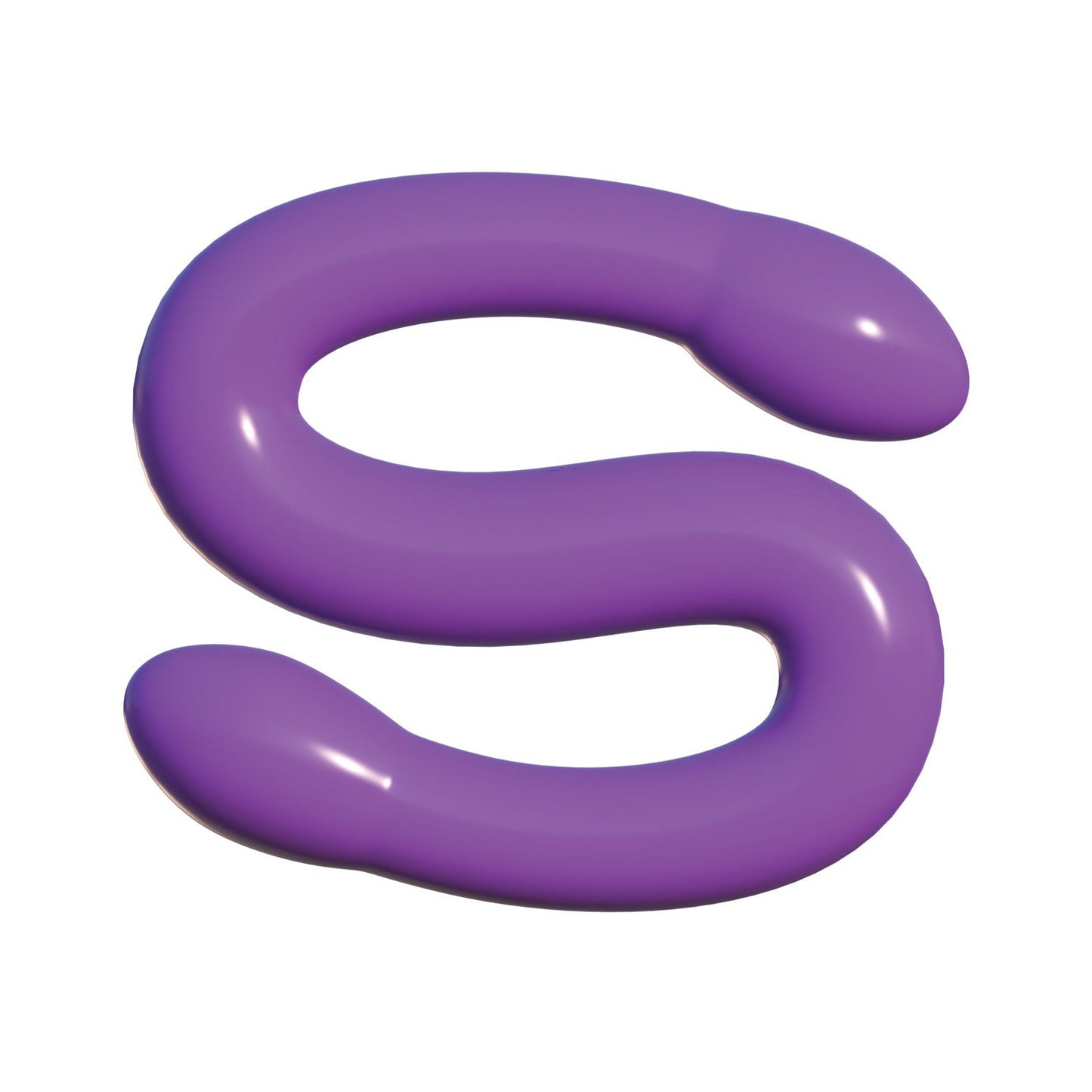 A 3D illustration of a purple, smooth, and shiny Classix 18 Bendable Double Whammy by Pipedream against a white background. It appears rounded, slightly glossy, with the elegance of a flexible shaft and soft shadows suggesting depth.