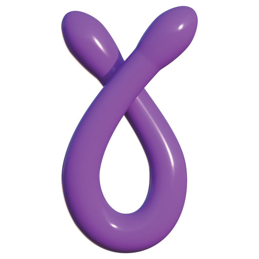 The Pipedream Classix 18 Bendable Double Whammy, a glossy purple figure-eight object with smooth ends, sits on a white background. Its shiny surface gives it a reflective appearance, resembling a flexible shaft.
