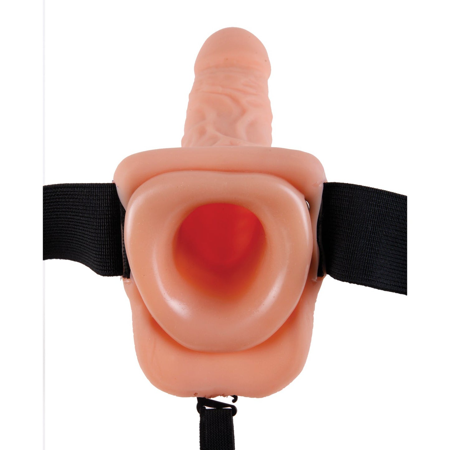 Explore Adams Toy Boxs Fetish Fantasy Series 7 Vibrating Hollow Strap On With Balls. It offers a flesh-colored dildo, black adjustable straps, lifelike texture, and open-ended design with customizable multi-speed vibrations for enhanced pleasure.